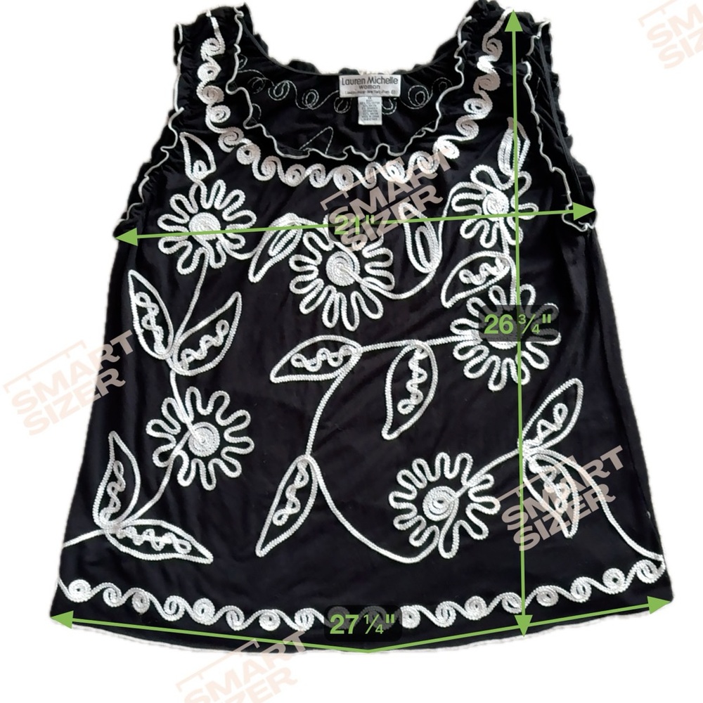 Lauren Michelle Woman Sleeveless Black Top White Embroidery Sz 1X EUC - Picture 3 of 8